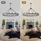 53.15 Inch Matte Black Wagon Wheel Chandelier with 18 Lights