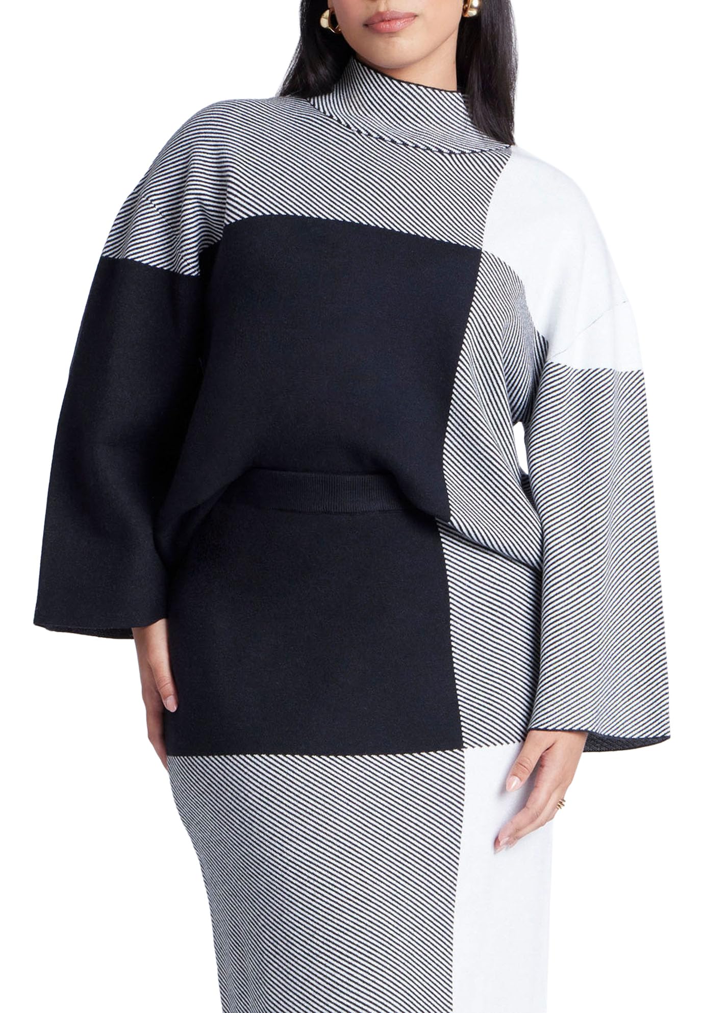 ELOQUII Women's Plus Size Mock Neck Intarsia Sweater - 18/20, Plaid Please