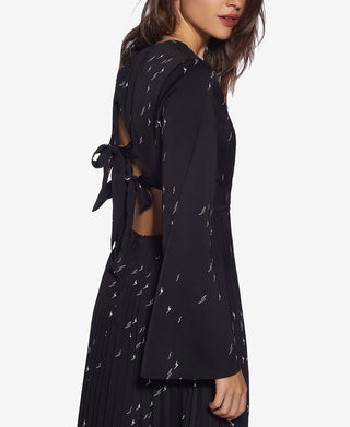 Avec Les Filles Women's Printed Open Back Pleated Dress Black Size 6