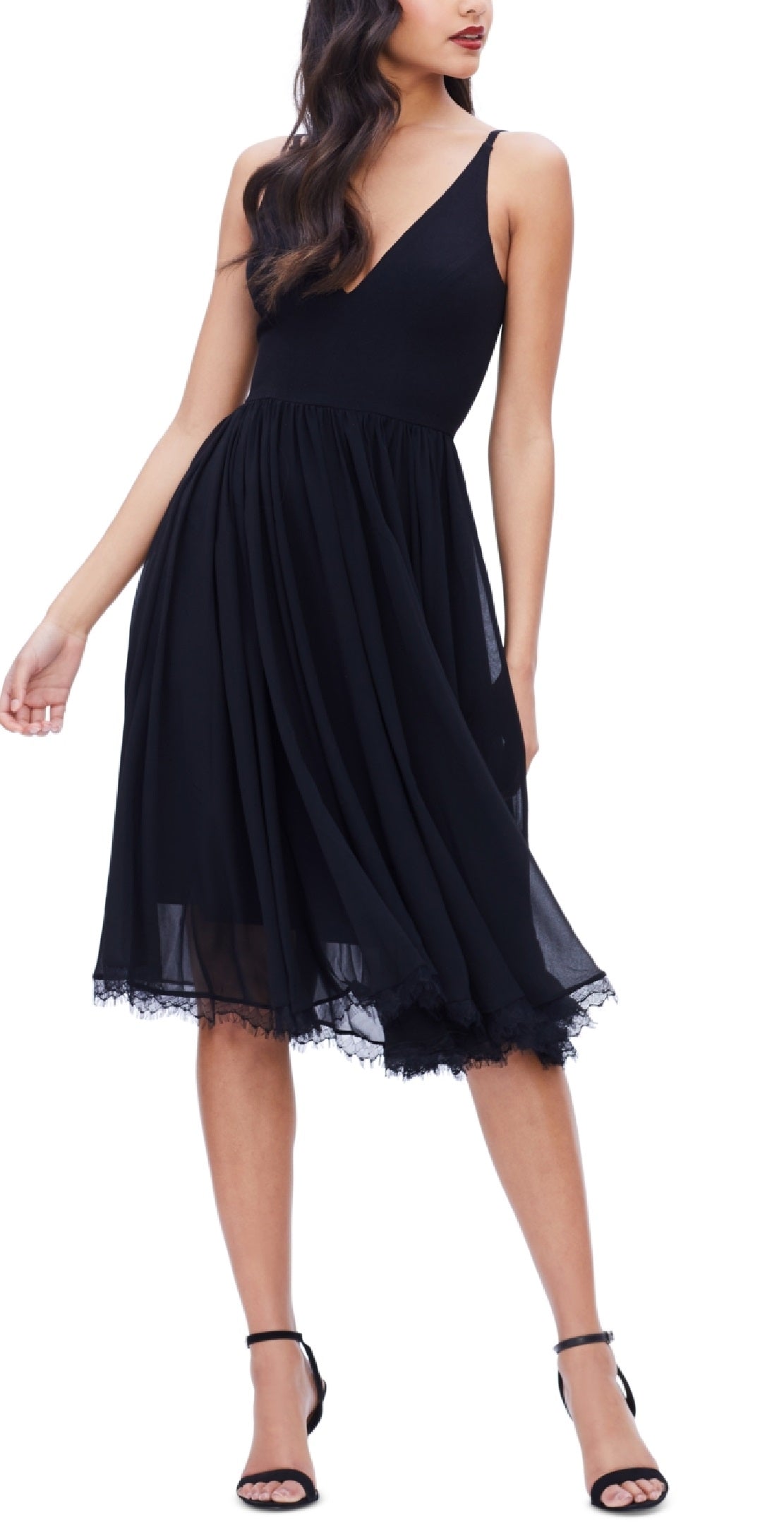 Dress The Population Women's Alicia Mixed Media Midi Dress Black Size Medium