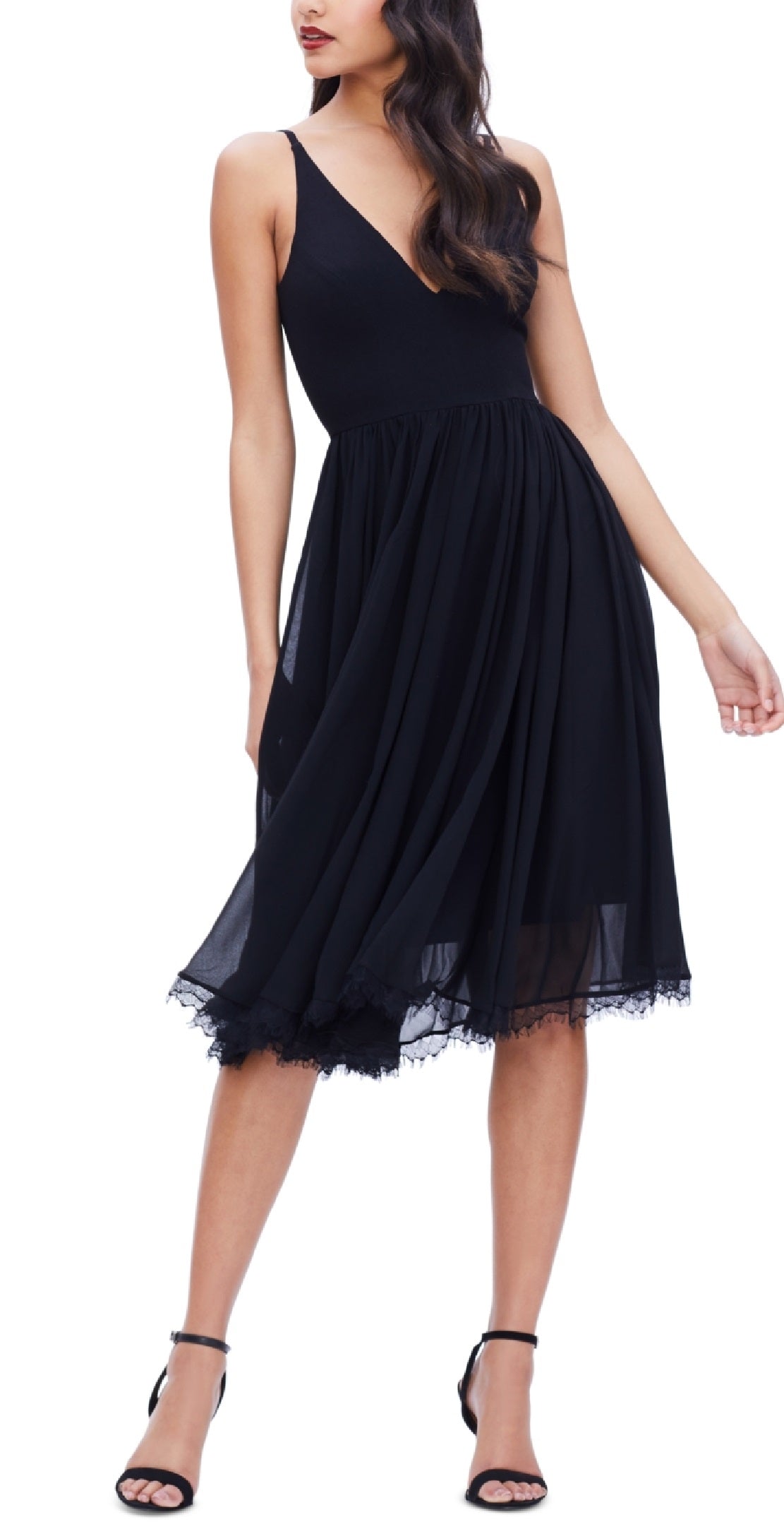 Dress The Population Women's Alicia Mixed Media Midi Dress Black Size Medium