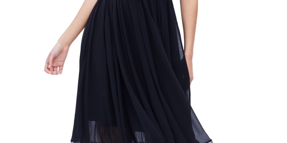 Dress The Population Women's Alicia Mixed Media Midi Dress Black Size Medium