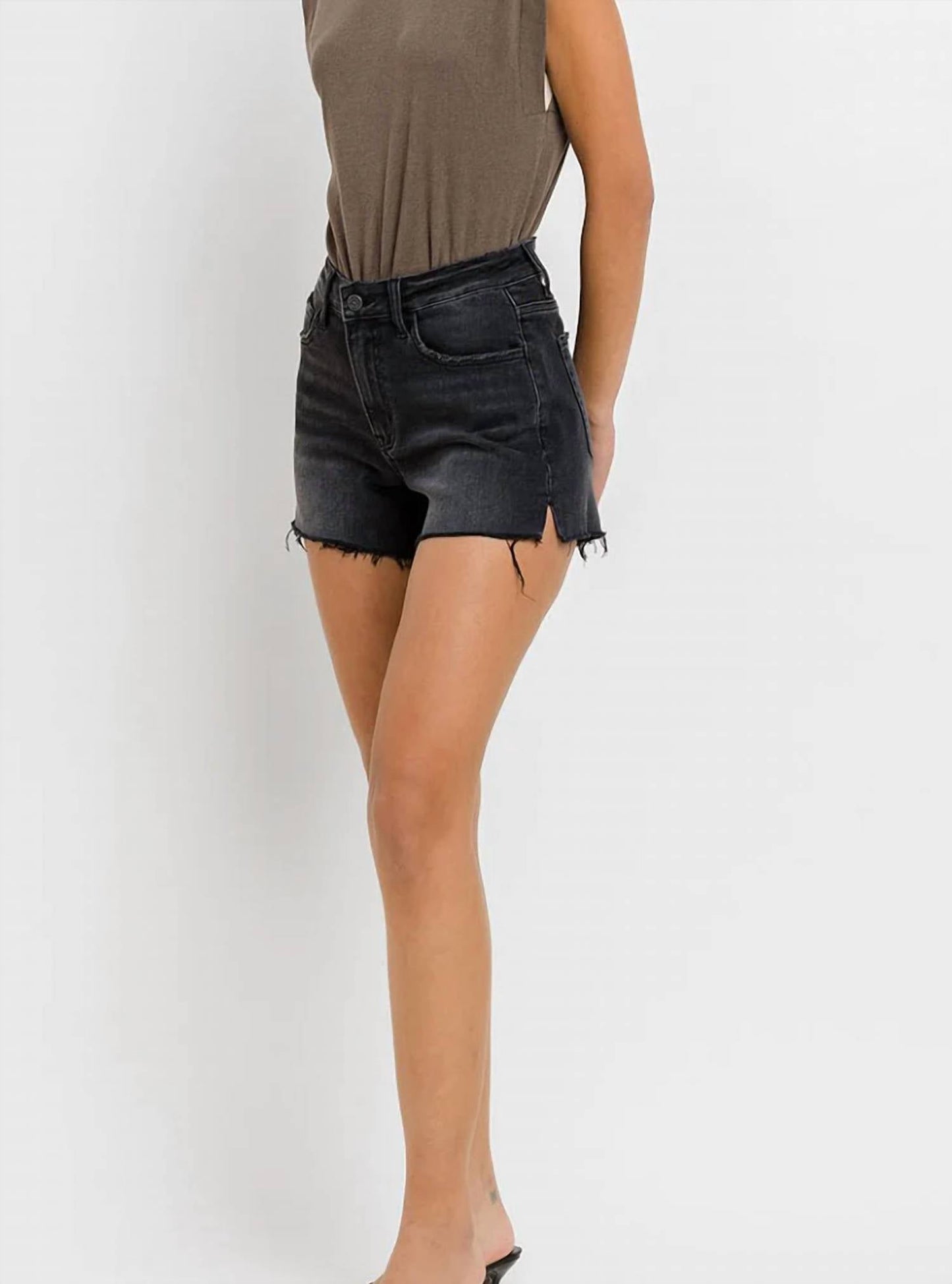 Vervet By Flying Monkey - High Rise Side Slit Raw Hem Denim Shorts