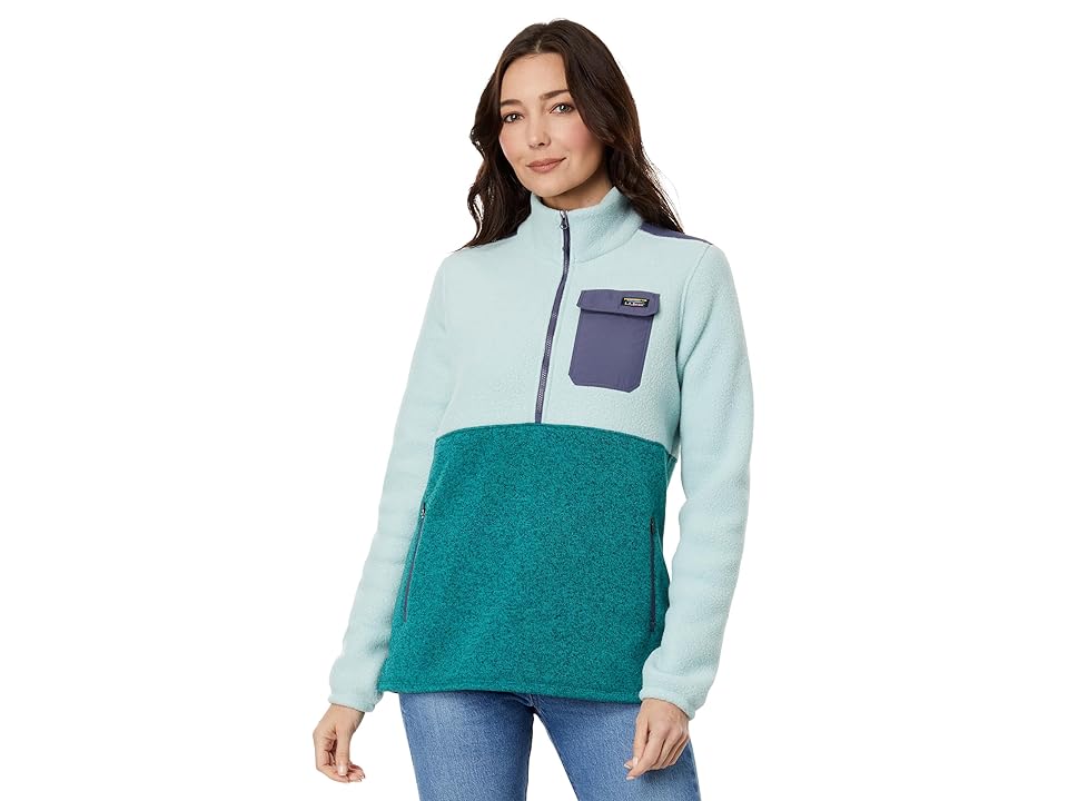 LLBean Women's Sweater Fleece Sherpa Hybrid Jacket - Smoky Blue/Dark Pine