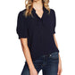 CeCe Sportswear Women's Short Sleeve V-Neck Ruffled TOP with Bow, Caviar, M
