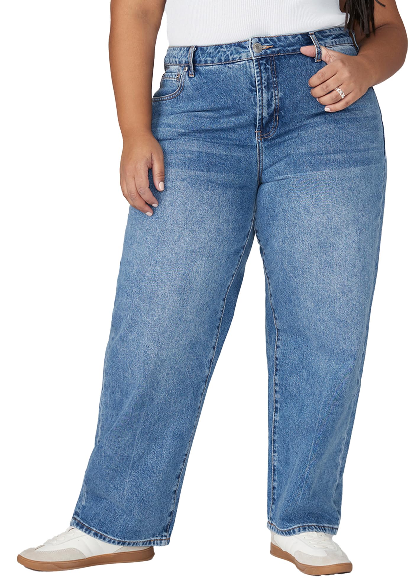 ELOQUII Women's Plus Size The Loose Fit Jean - 14, Medium Wash
