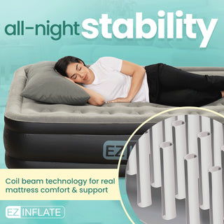 EZ INFLATE Double High Luxury Air Mattress with Built in Pump