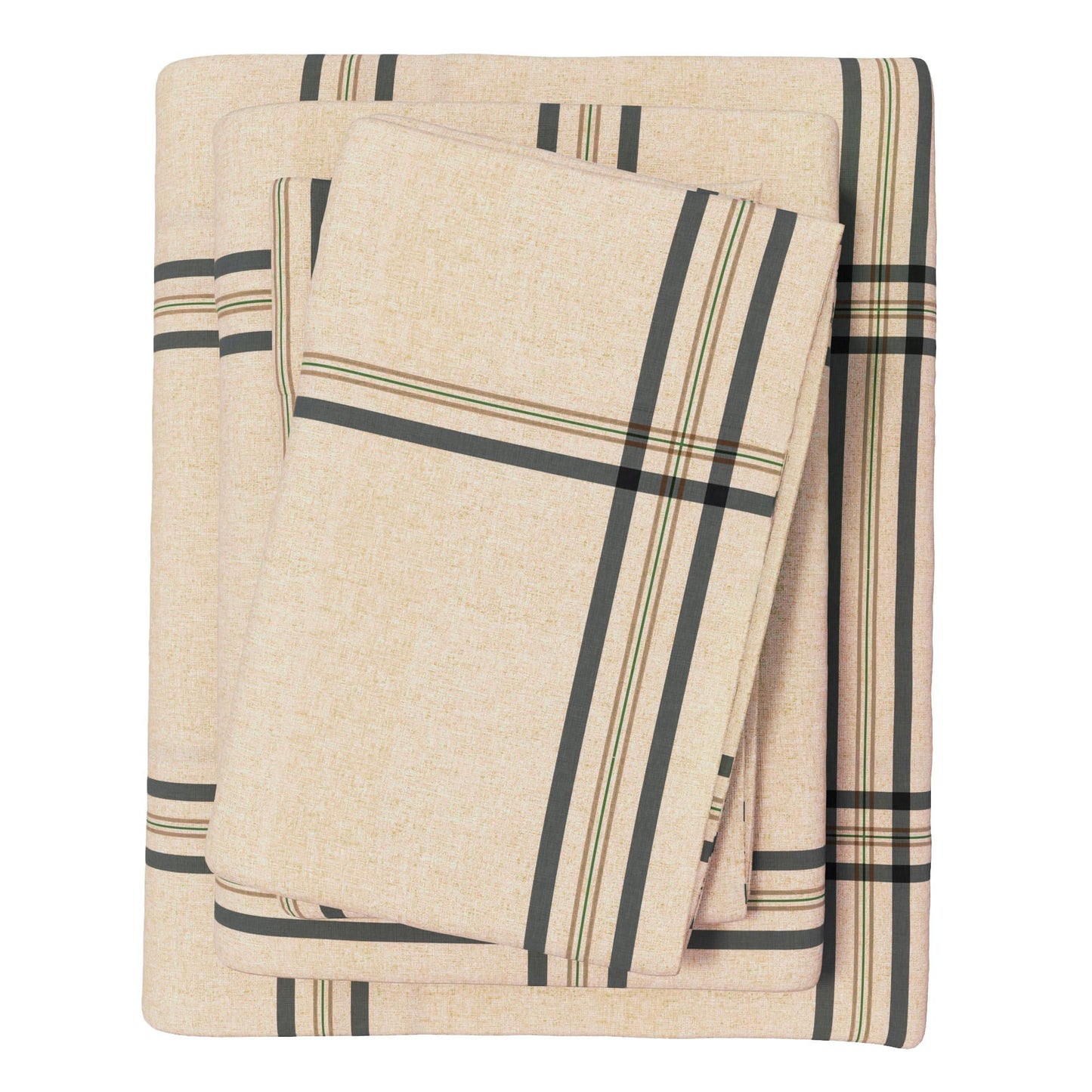 Great Bay Home Flannel Sheets King Size - 100% Turkish Cotton, Double-Brushed, Plaid and Stripe Bed Sheet Set - Ultra-Soft, Cozy, 4-Piece Bedding Set (Wide Plaid Blue & Tan)