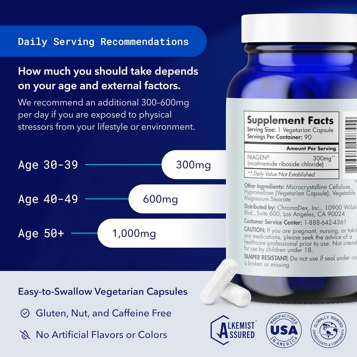 TRU NIAGEN Patented NAD+ Supplement for Anti Aging and Cell Regeneration, 300 mg Niagen, 90 Servings | Supports Cellular Energy, Brain, Muscle | Nicotinamide Riboside (NR) Take 1 Daily | 1 Bottle
