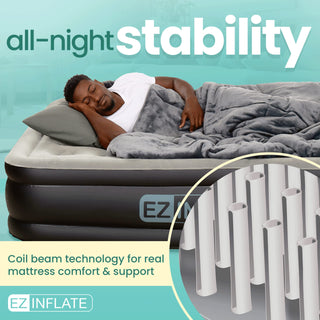 EZ INFLATE Double High Luxury Air Mattress with Built in Pump