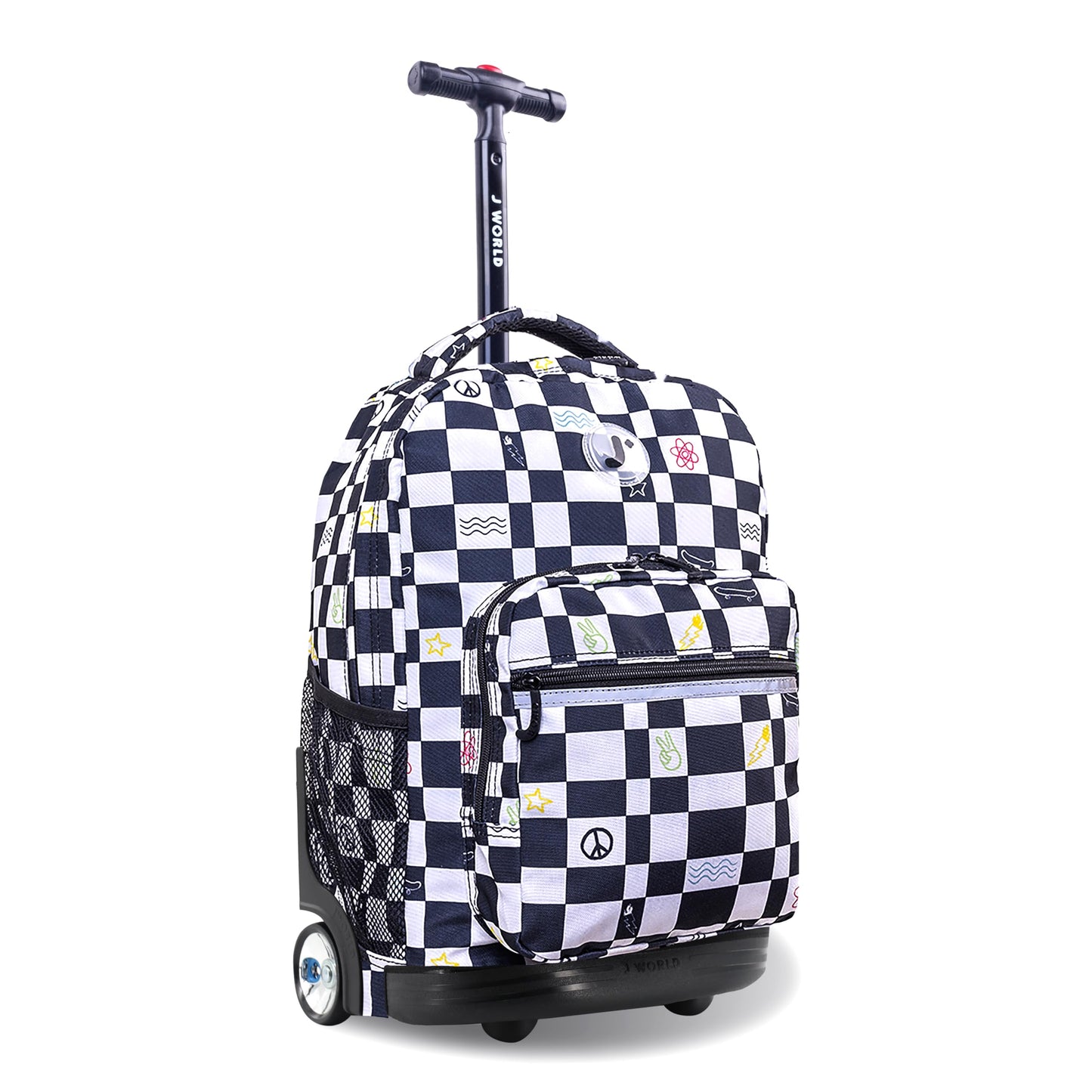 J World Sunrise Kids Rolling Backpack for Boys Girls Roller Bookbag With Wheels For School Icon Checkers