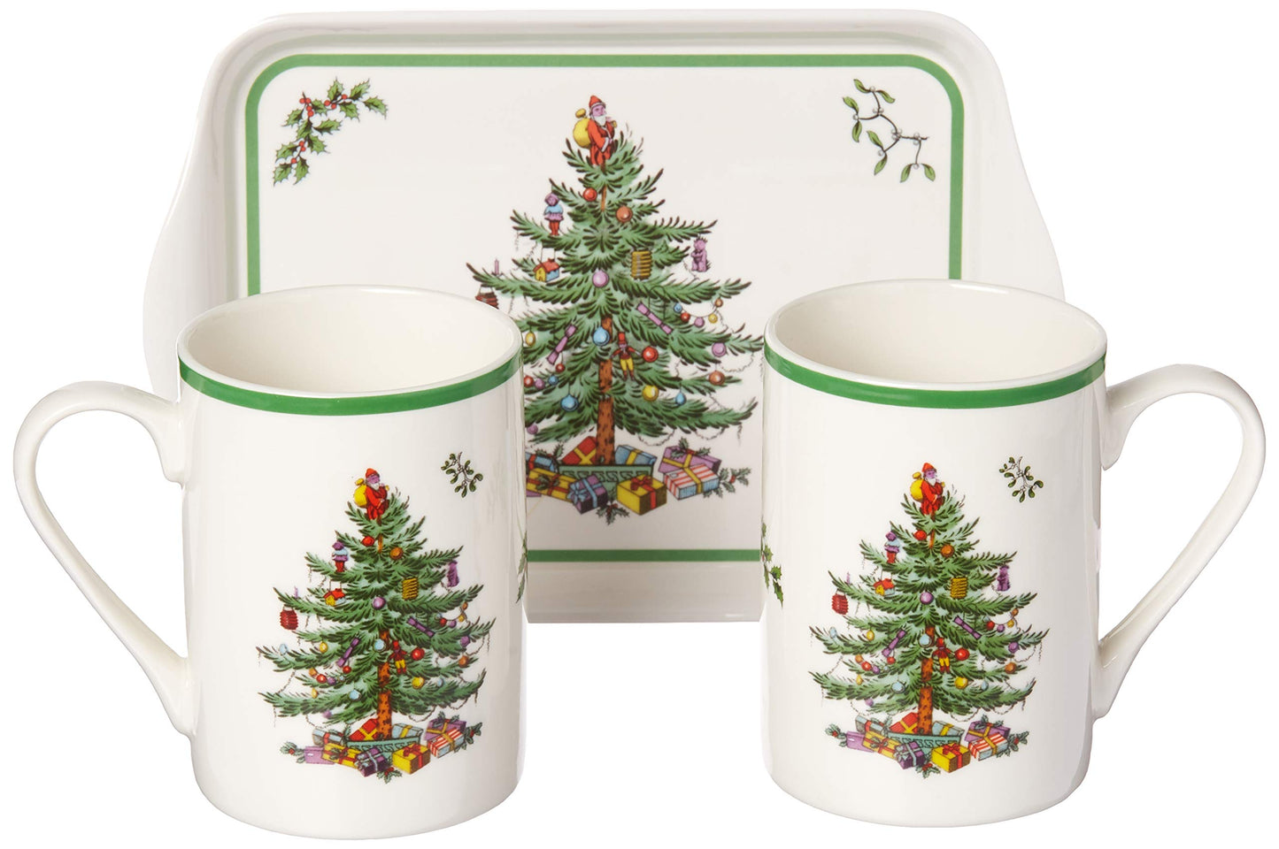 Spode 3 Piece Green Melamine Mug and Tray Set