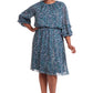 London Times Women's Shirred Jewel Neck Blouson Bodice Dress