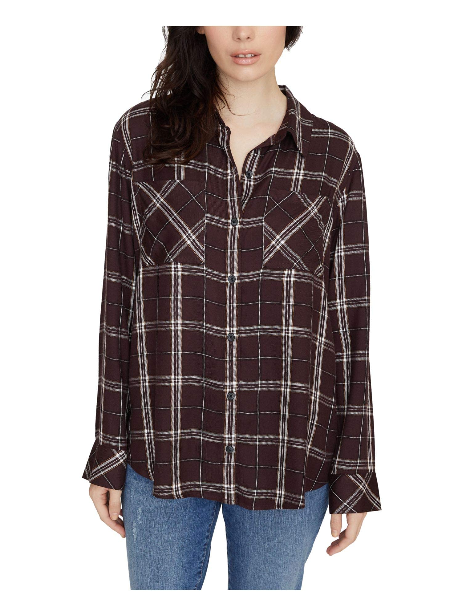Sanctuary Womens New Generation Boyfriend Shirt, Maroon, Size Small
