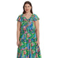 LAUREN Ralph Lauren Plus Size Floral Crinkle Georgette Tiered Dress (Green/Blue Multi) Women's Clothing