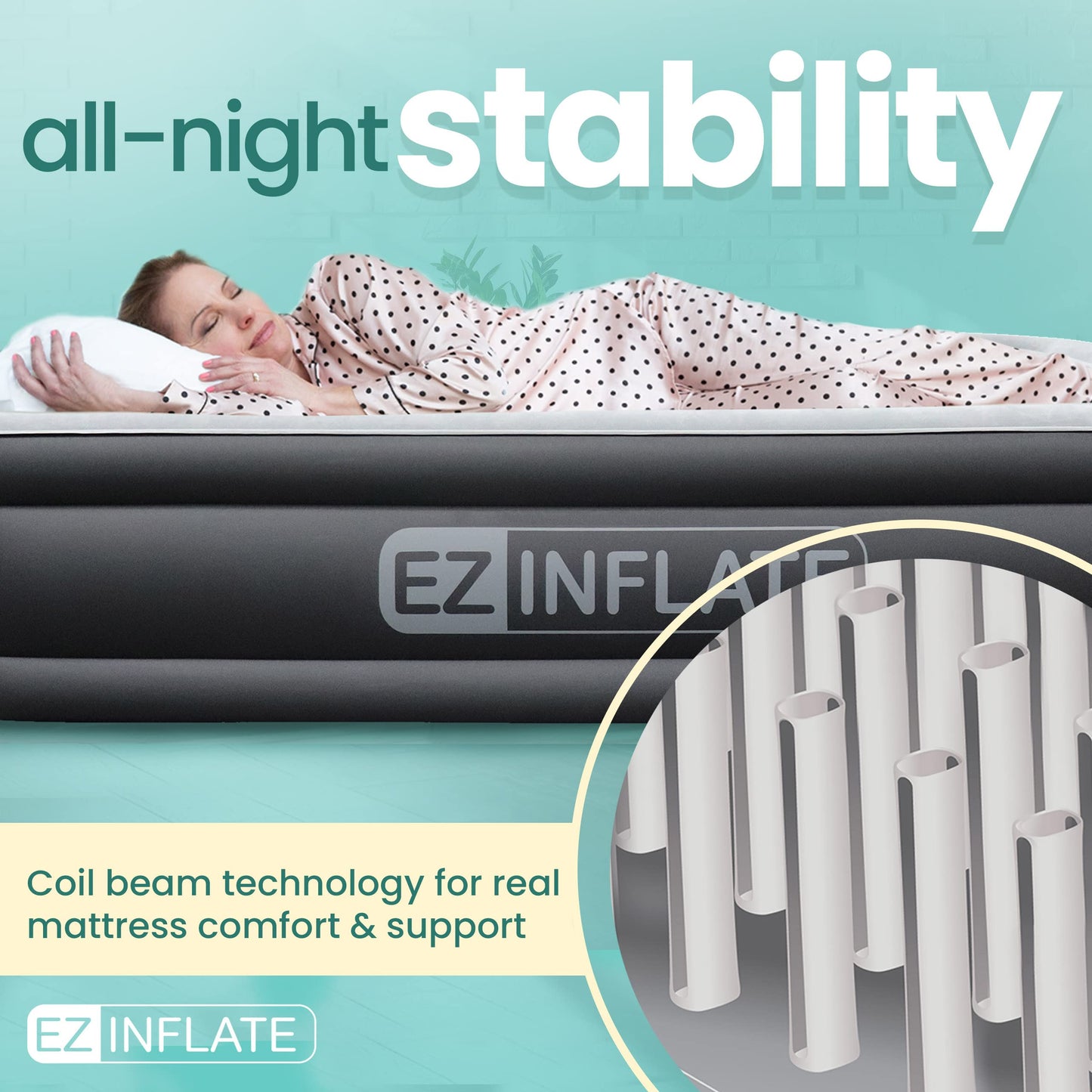 EZ INFLATE Double High Luxury Air Mattress with Built in Pump