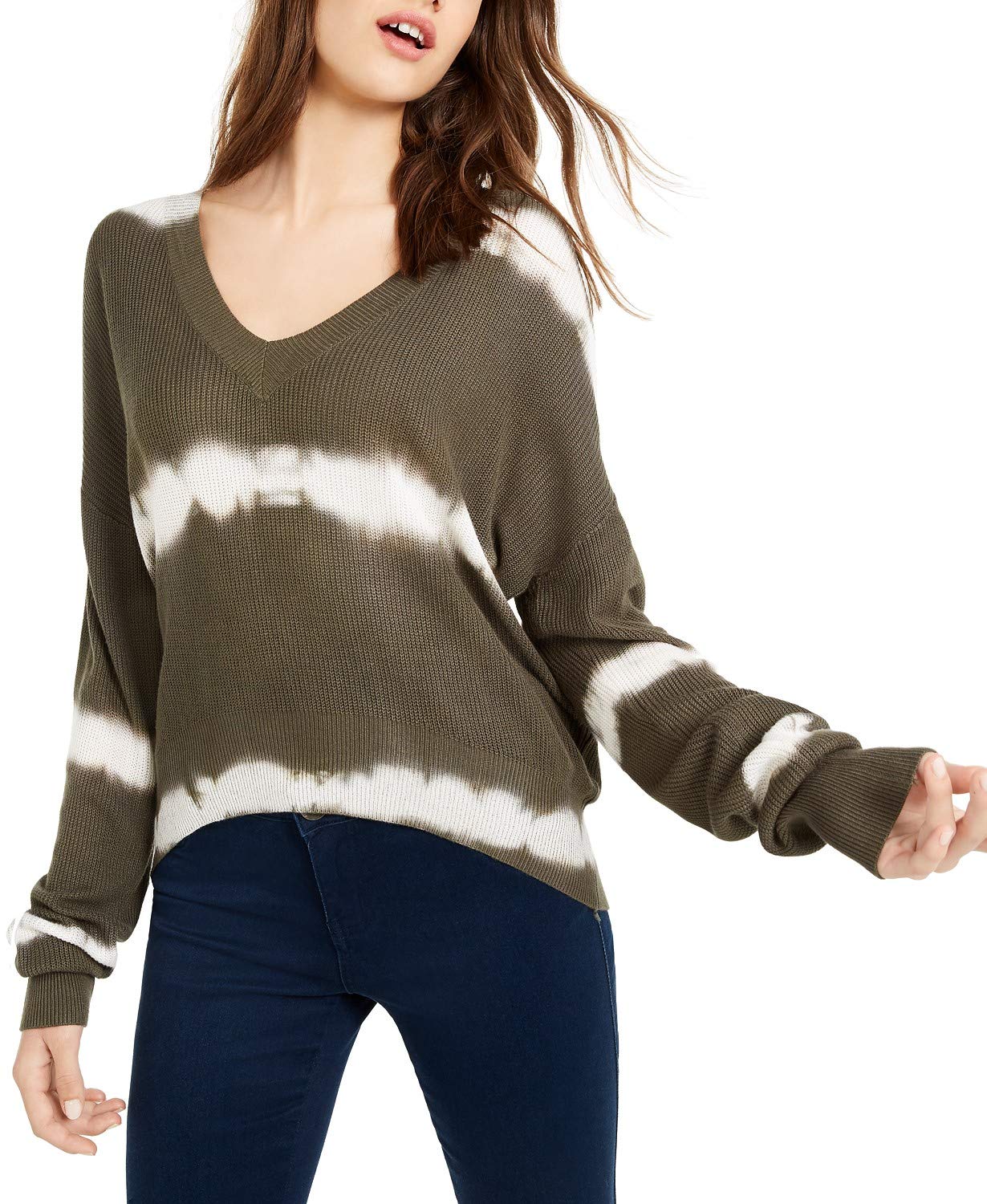 CRAVE FAME Juniors' Tie-Dyed Pullover Sweater Green Size Small