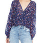 Parker Womens Navy Sheer Printed Long Sleeve V Neck Top M