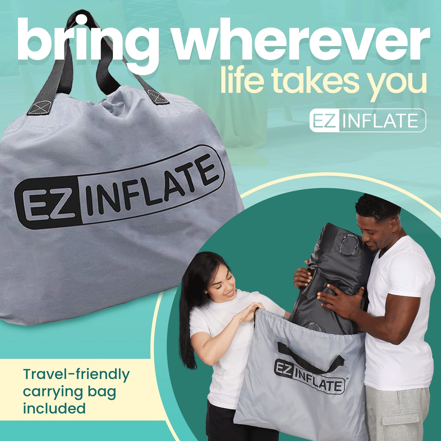 EZ INFLATE Double High Luxury Air Mattress with Built in Pump