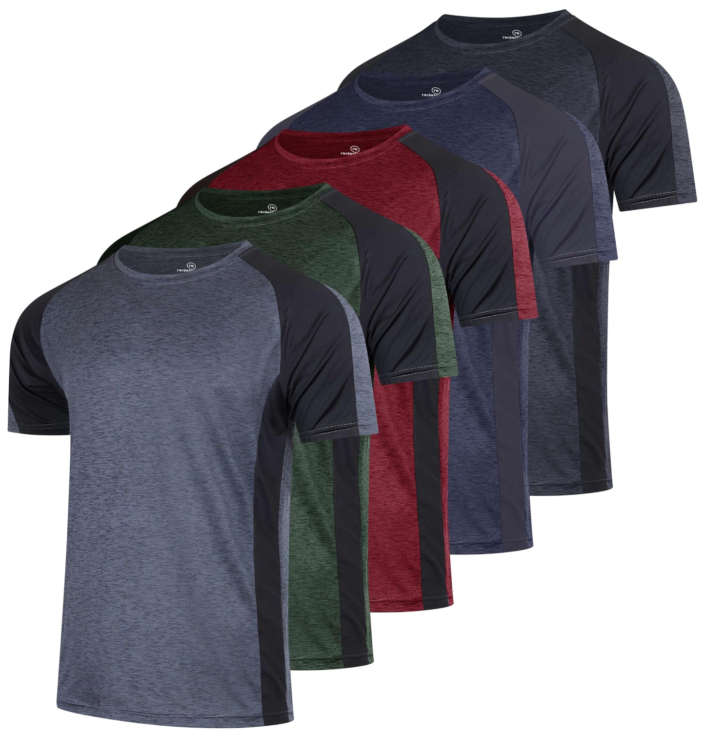 Real Essentials 5 Pack: Men's Dry-Fit Short Sleeve Crew Neck T Shirts Fitness Running Gym Workout Cool Exercise Athletic Tee, Set 13, X-Large