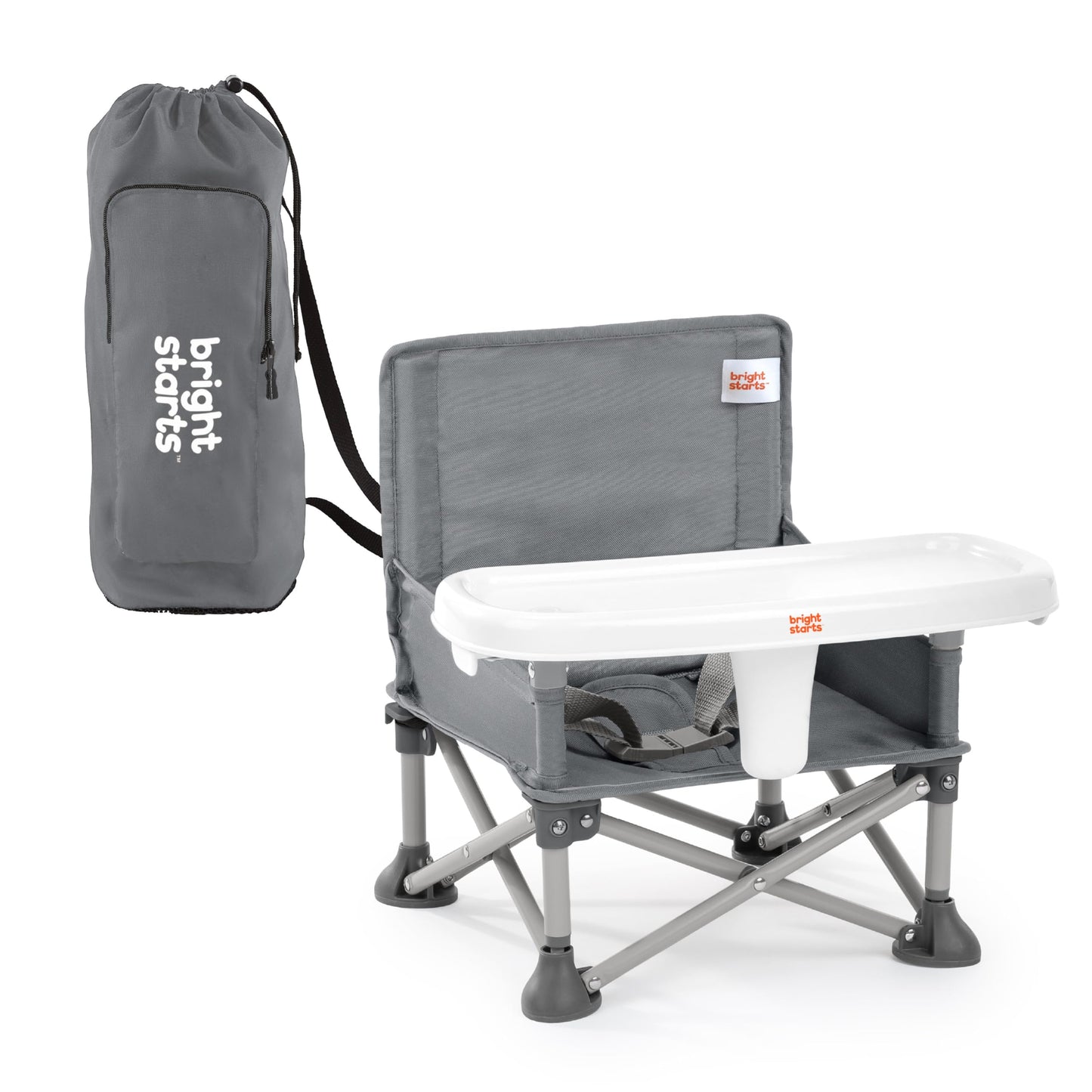Bright Starts Pop N Sit Portable Booster Seat 3in1 Floor Seat Travel High Chair  Toddler Booster with Feeding Tray IndoorOutdoor Grey 6 Months3 Years