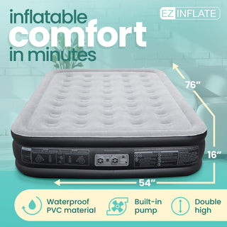 EZ INFLATE Double High Luxury Air Mattress with Built in Pump