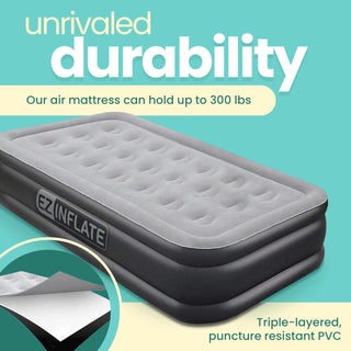 EZ INFLATE Double High Luxury Air Mattress with Built in Pump