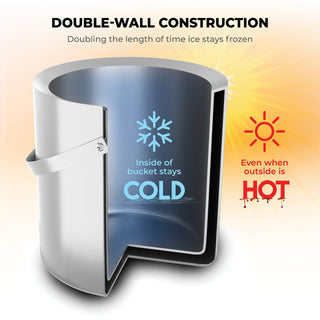 Double- Wall Stainless Steel Insulated Ice Bucket with Lid & Ice Tong