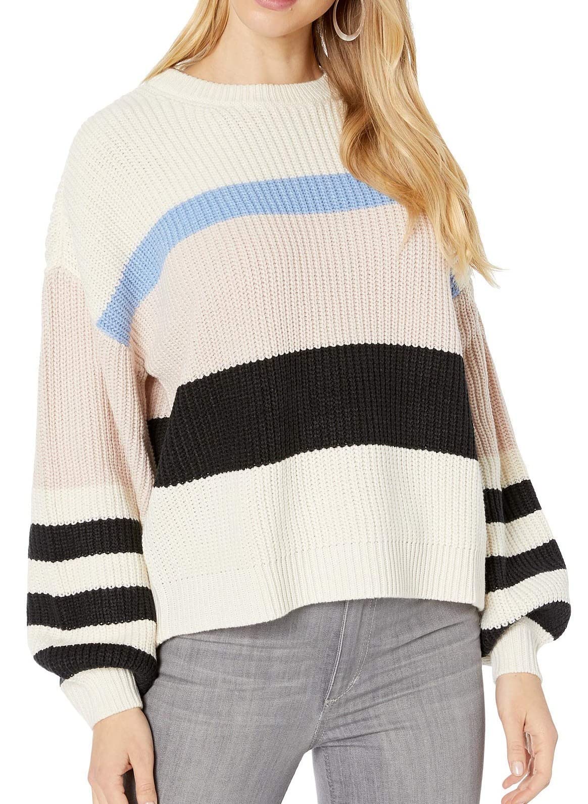 Sanctuary Playful Striped Sweater Moonstone/Light Blue/Light Pearl/Black LG (US 10-12)