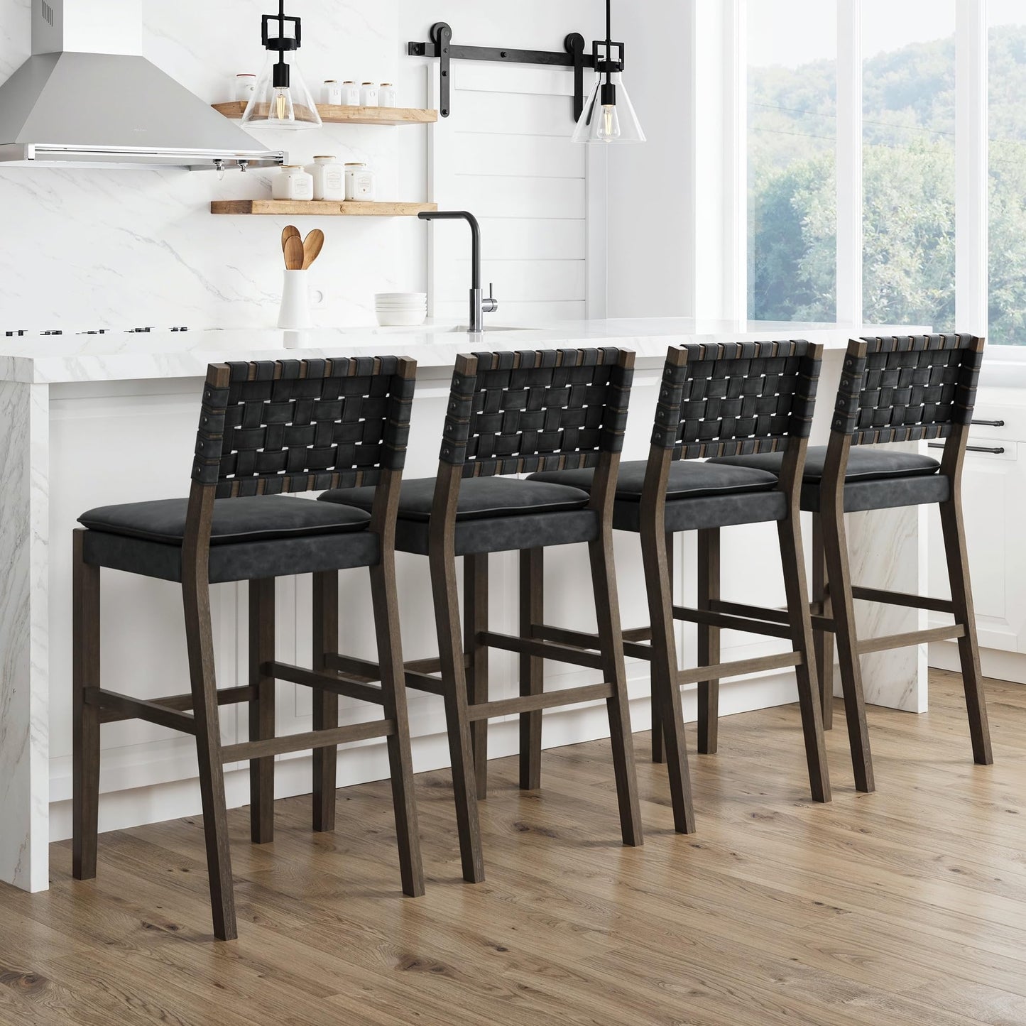 Nathan James Cohen MidCentury Modern Wood Bar Stools  Set of Four