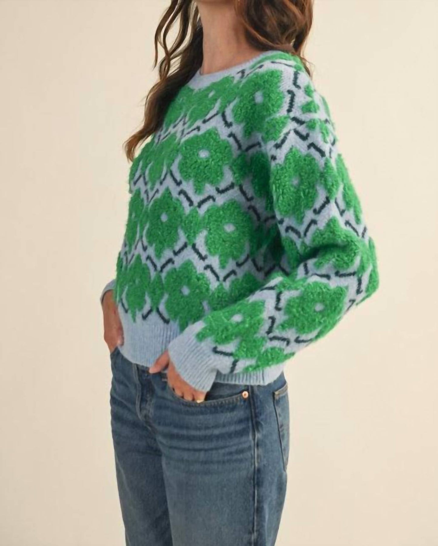 &Merci - Fuzzy Flower Crew Sweater