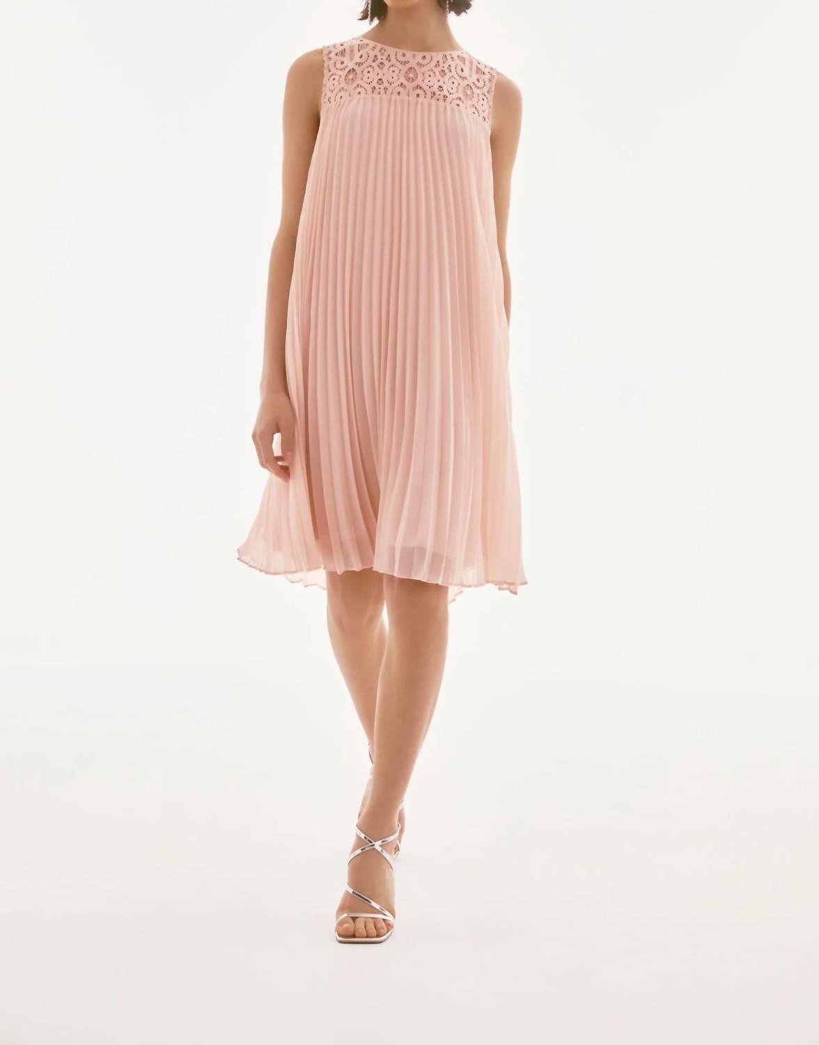 Joseph Ribkoff - Lace Chiffon Pleated Trapeze Midi Dress