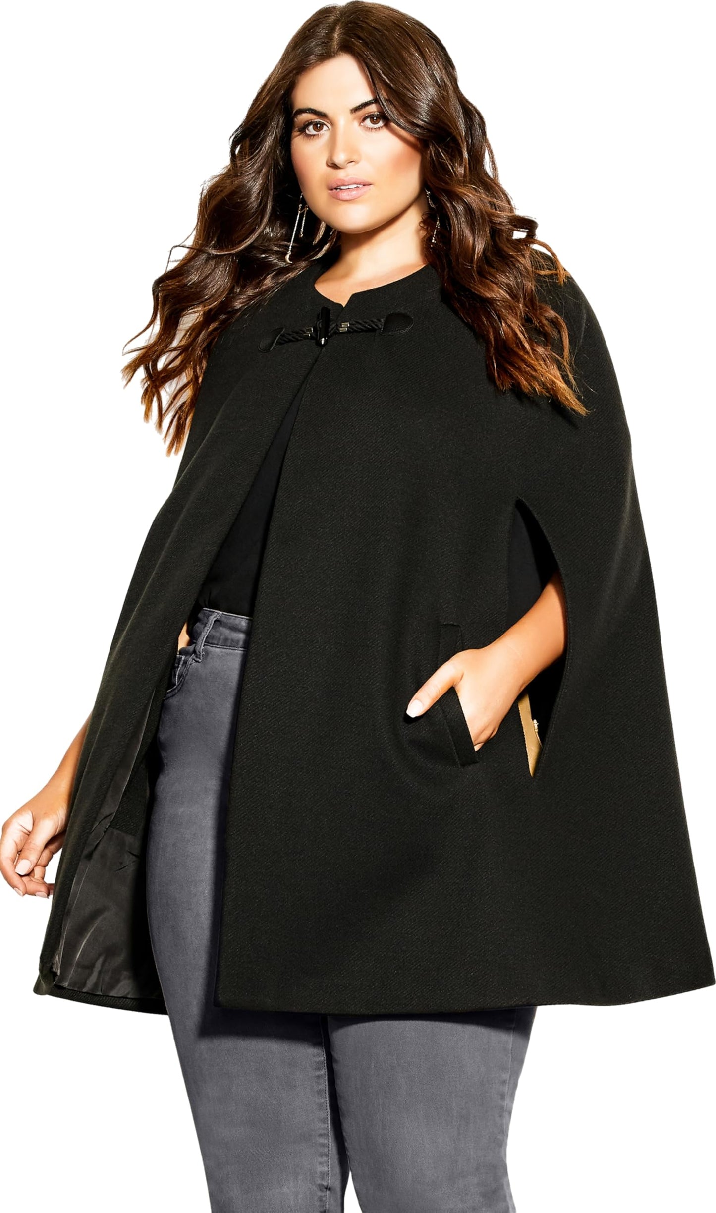 City Chic Women's Plus Size Jacket-Elegant Cape, Black, Large