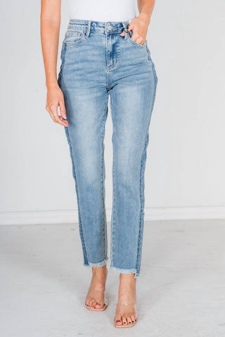 Judy Blue - Side Panel Detail & Hi-lo Fray Hem High Waisted Jean