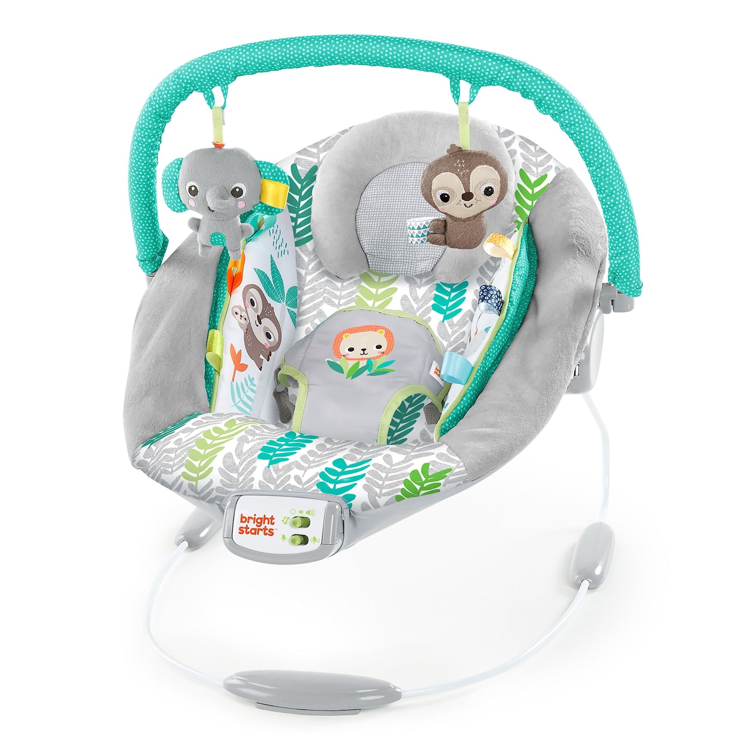 Bright Starts Comfy Baby Bouncer Soothing Vibrations Infant Seat  Taggies Music Removable ToyBar 06 Months Up to 20 lbs Jungle Vines