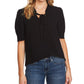 CeCe Sportswear Women's Short Sleeve V-Neck Ruffled TOP with Bow, Rich Black, S