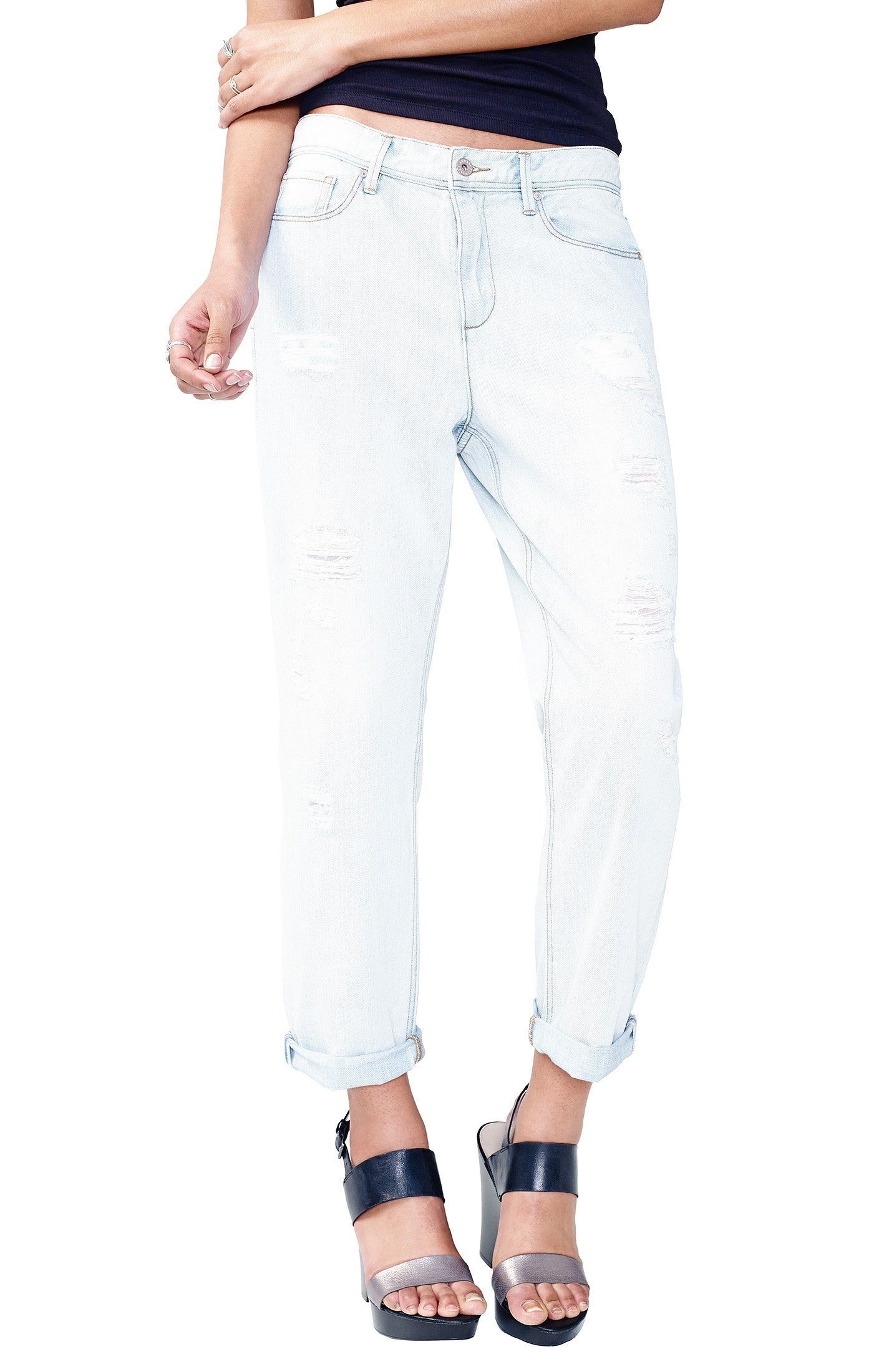 Armani Exchange Womens Deconstructed Light-Wash Bo