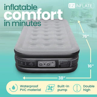 EZ INFLATE Double High Luxury Air Mattress with Built in Pump