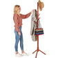 Coat Rack Free Standing - Wooden Coat Tree W/ 6 Hooks