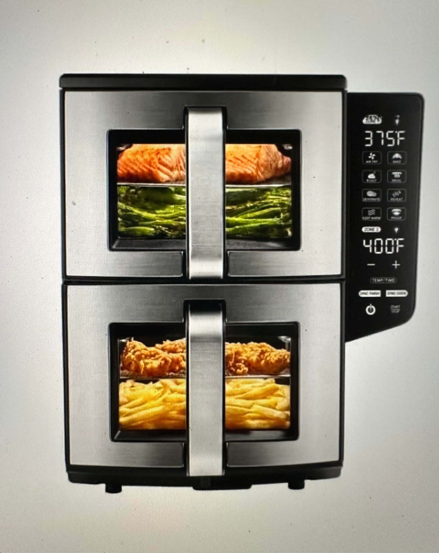 Gourmia GAF1190 Double Decker Dual Basket Air Fryer 11QT  Extra Large Capacity Independent Cooking Zones Rapid Air Circulation Technology 8 Preset Functions DishwasherSafe Baskets