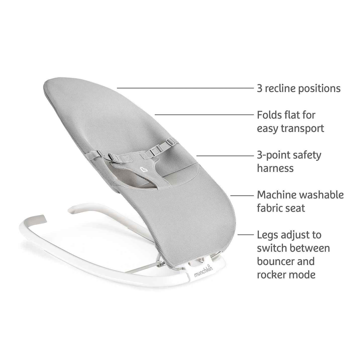 Munchkin Spring 2in1 Baby Bouncer  Rocker  Portable Gray