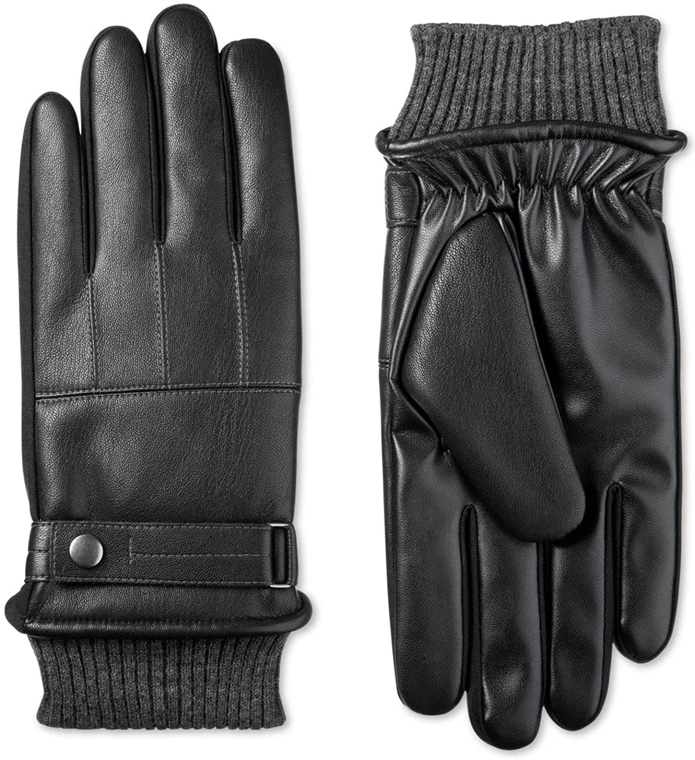 Isotoner Mens Faux Nappa Leather Smart Touch Winter Gloves Black L