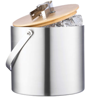 Double- Wall Stainless Steel Insulated Ice Bucket with Lid & Ice Tong