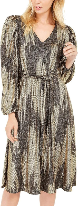 Calvin Klein Women's Belted Glitter Knit Dress Gray Size 10