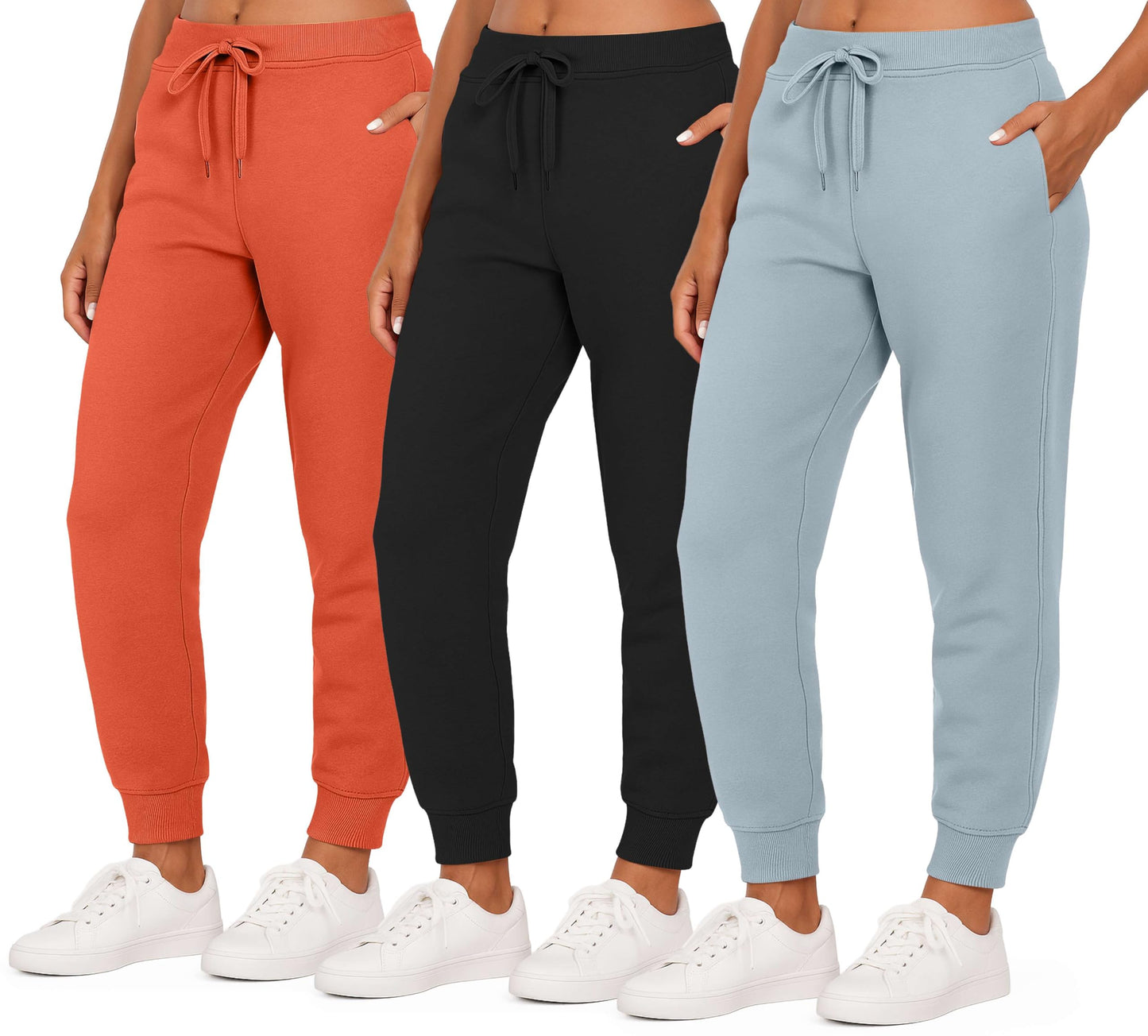 Real Essentials 3 Pack: Women's Ultra-Soft & Warm Fleece Joggers Sweatpants with Pocket