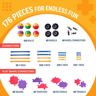 Educational Building Blocks Kit - 176 Pieces  (Ages 4-8)