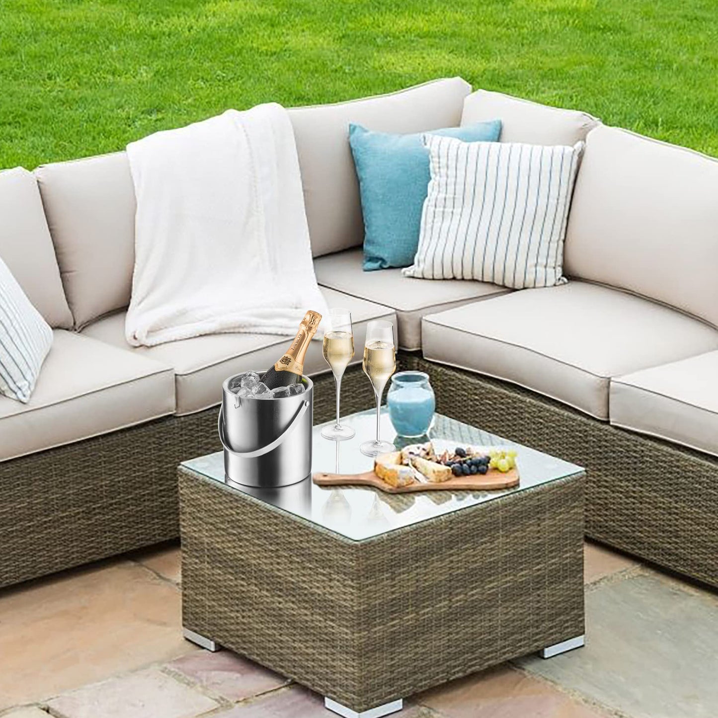 Double- Wall Stainless Steel Insulated Ice Bucket with Lid & Ice Tong