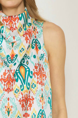 Entro - High Neck Drape Print Top