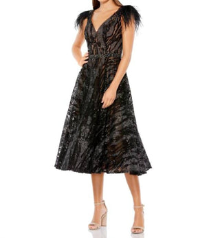 Mac Duggal - Feather Cap Sleeve Midi Formal Dress