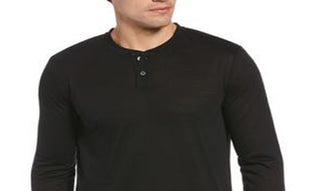 Perry Ellis Men's Henley Long Sleeve Pajama Shirt Black Size Small